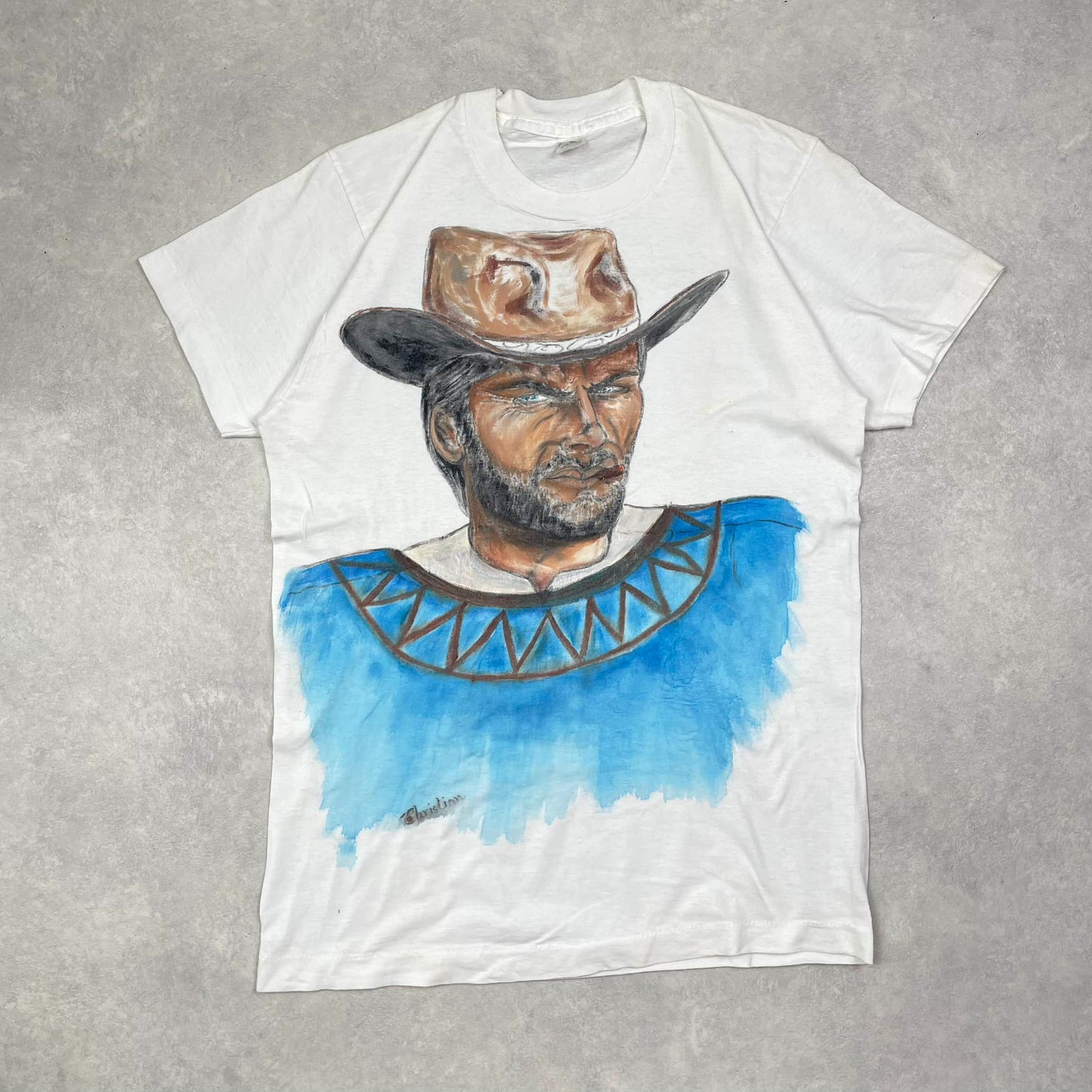 Vintage Single Stitch T-Shirt Clint Eastwood Handpainted Made in Ireland