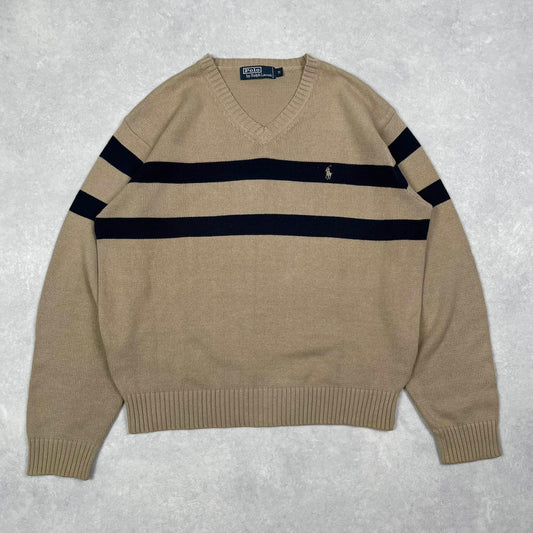 Ralph Lauren Sweater V-Neck Beige Navy