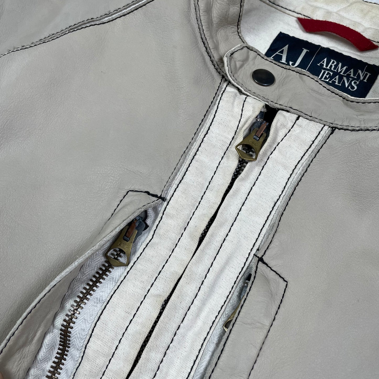 Armani Jeans Leather Linen Jacket Beige