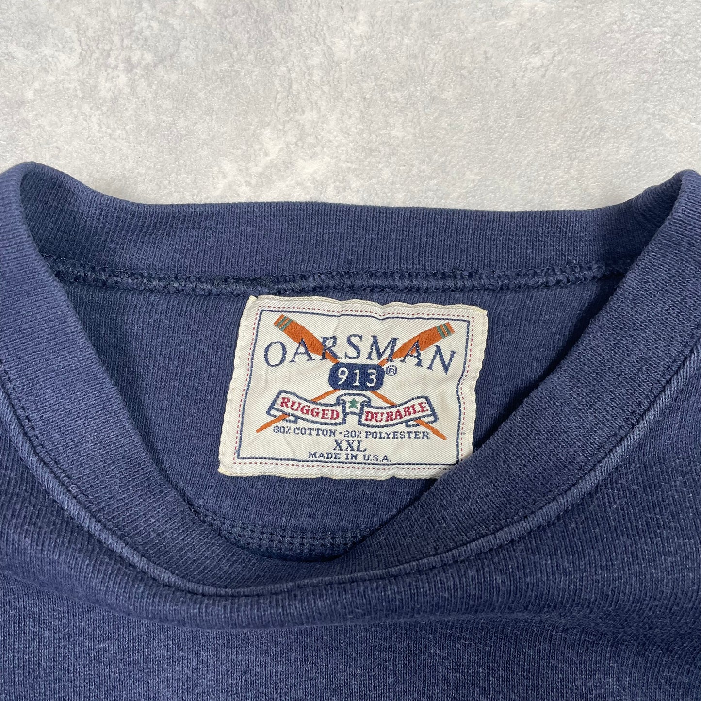 Vintage Sweater ”Wroxton College” Oarsman Navy Made in USA