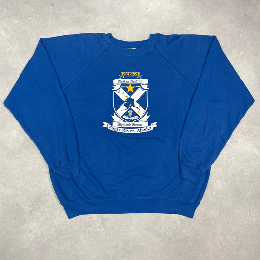 Vintage Sweater Hanes 1991 “Alaskan Scottish Highland Games” Blue Made in USA